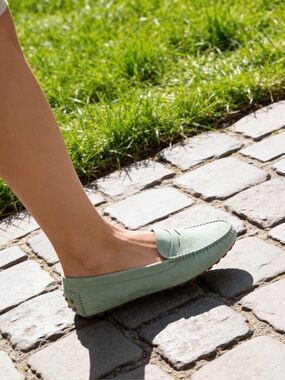 Tod's Mint Green Suede Penny Loafers